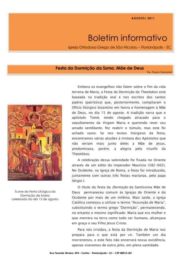 Capa do Boletim Informativo — Agosto de 2011
