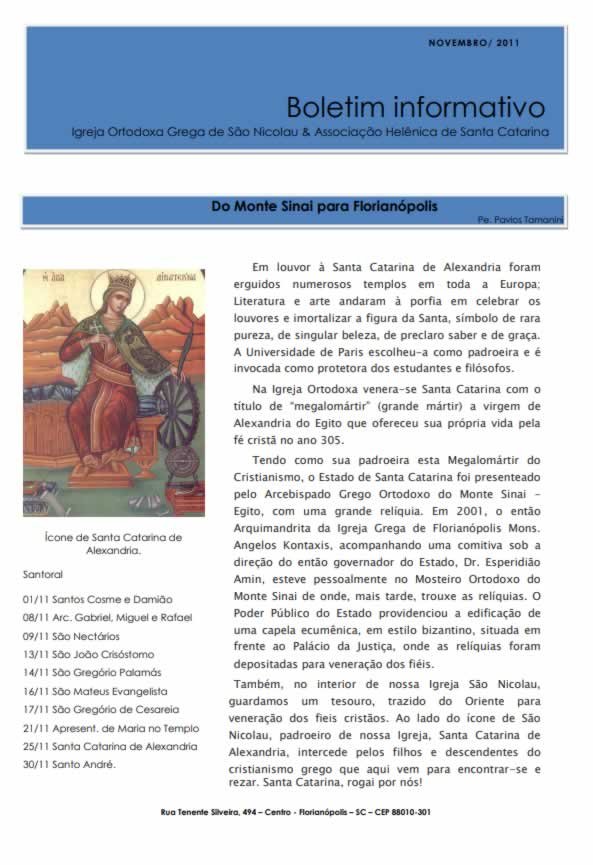 Capa do Boletim Informativo — Novembro de 2011