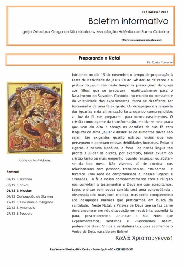 Capa do Boletim Informativo — Dezembro de 2011