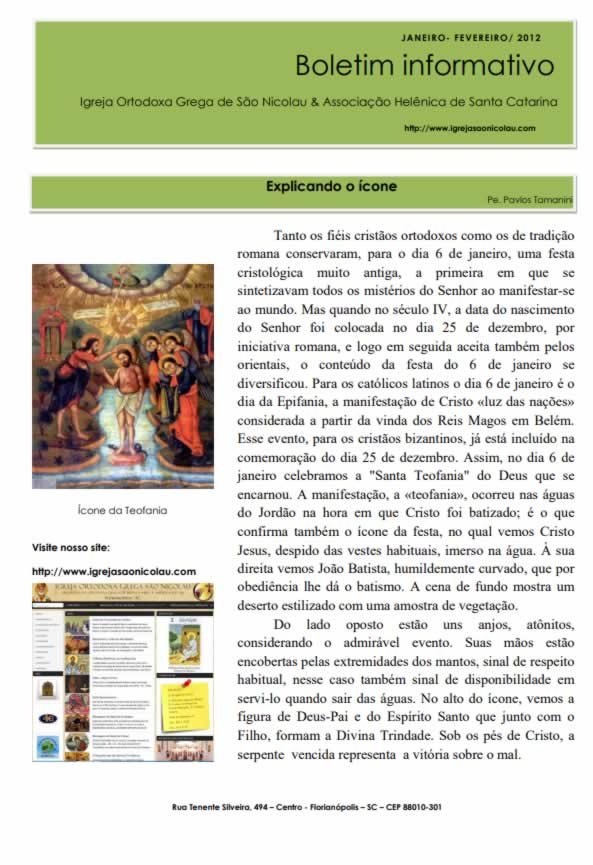 Capa do Boletim Informativo — Janeiro–Fevereiro de 2012