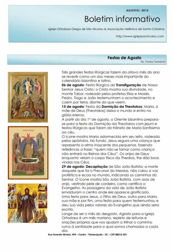 Capa do Boletim Informativo — Agosto de 2012